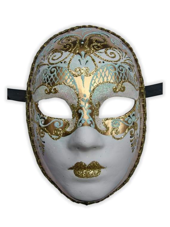 Volto con Bastone Bianco E Oro maschera veneziana in vendita